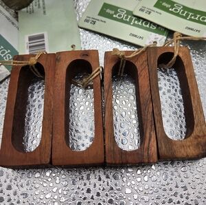 "5/$25" Set Of 4 MCM Style Hobby Lobby Wood Napkin Rings, Made In India